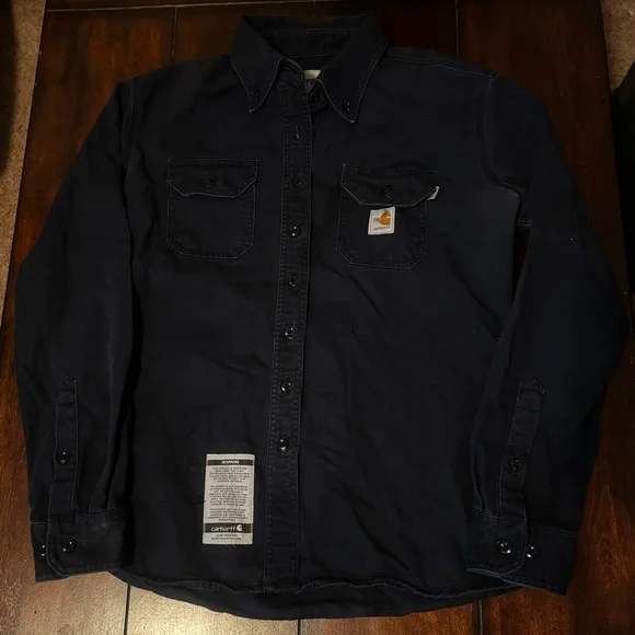 Carhartt & Lapco Men's FR Navy Work Shirts: 2 Medium - Picture 7 of 13